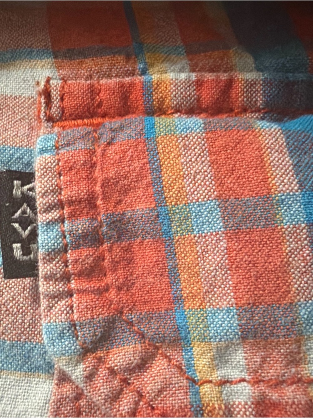 Kavu Men's XL Plaid Orange Short Sleeve Button Up Casual Shirt Hiking Outdoor - Picture 8 of 8